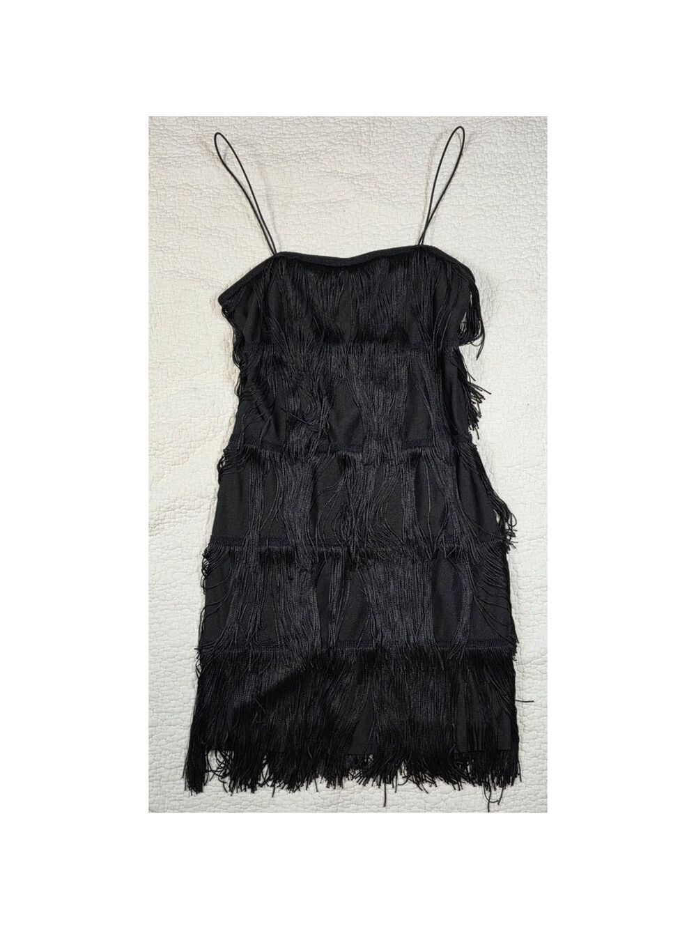 NWT Sincerely Jules Black Fringe Shimmy Spaghetti Strap Bodycon Mini Dress